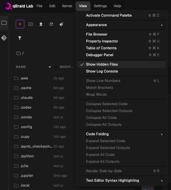 Show Hidden Files in the Lab View menu