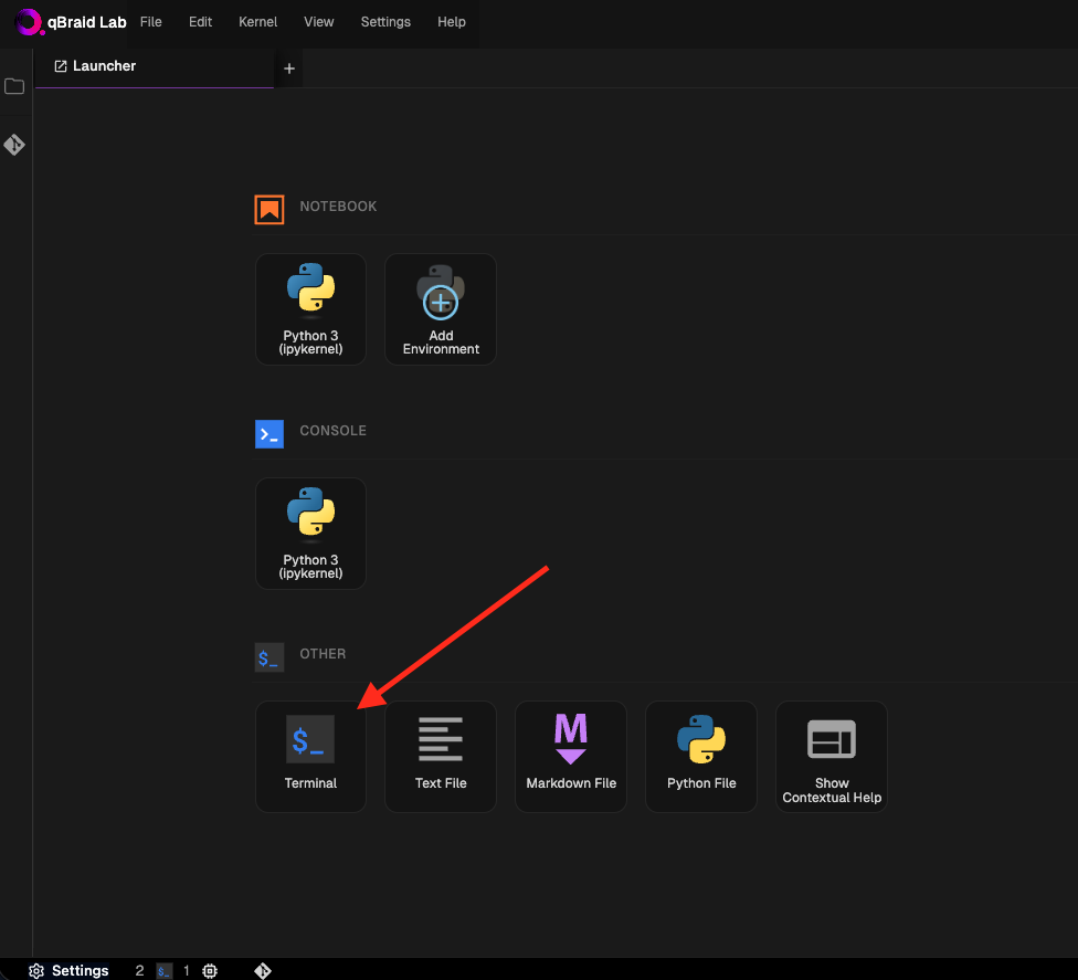 Terminal launcher in JupyterLab